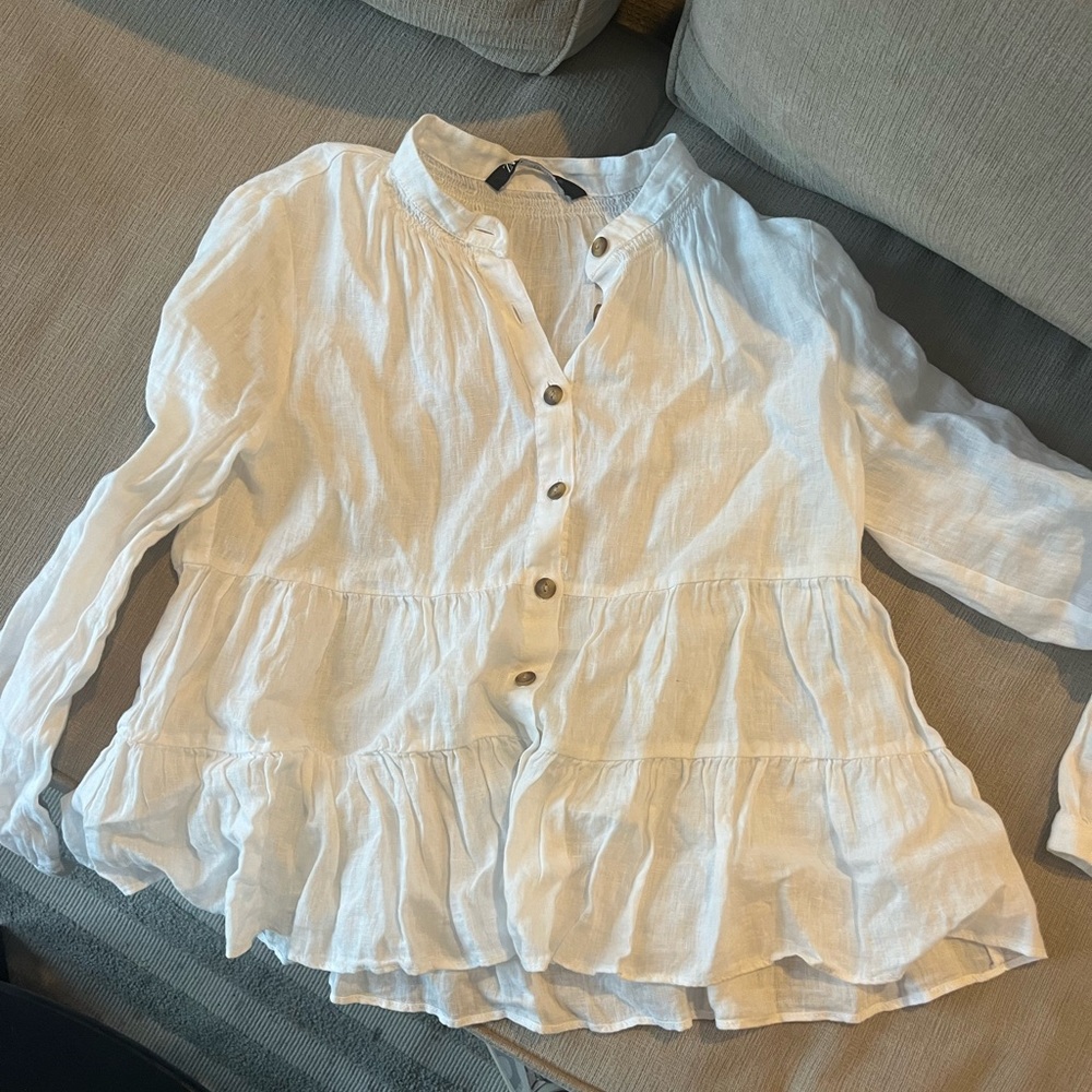 Zara Tiered Button-Up Ruffle Blouse